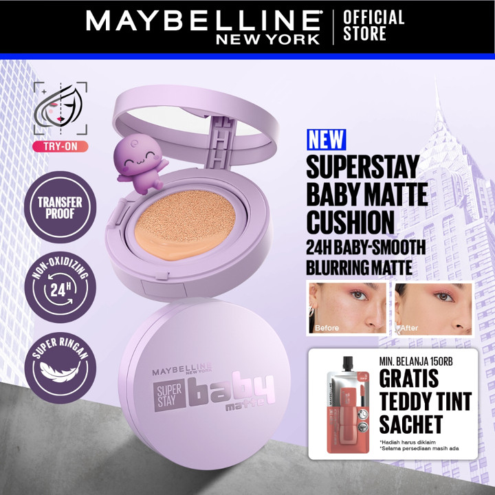 [NEW LAUNCH] NINGNING CHOICE - MAYBELLINE OFFICIAL Superstay Baby Matte Cushion 24H Baby Smooth Blurring Matte Oil Control Full Coverage Refill Transferproof Waterproof Matte Makeup Tidak Transfer Minim Oksidasi Cocok Untuk Kulit Berminyak Kulit Kering