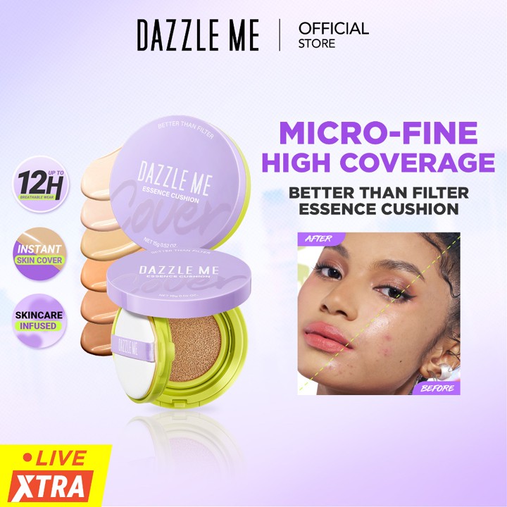 DAZZLE ME Better Than Filter Maxnificent Essence Cushion High Coverage - Cushion Waterproof Makeup Healthy Matte Finish with Niacinamide Memberikan Kulit Wajah seperti menggunakan Filter Tahan 12 Jam