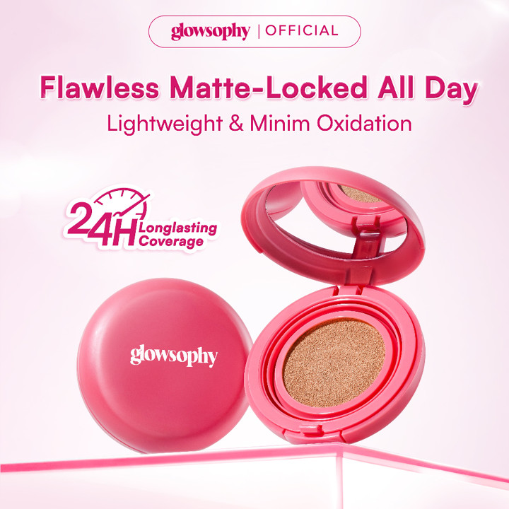 Glowsophy Cover Fit Serum Cushion Long Lasting All Day Velvet Matte Finish Cushion Ringan dengan Medium Coverage Menyamarkan Pori-Pori dan Garis Halus Cushion Kulit Asia Foundation Waterproof Make Up Setting Hasil Akhir Glowing Tekstur Ringan Di Wajah
