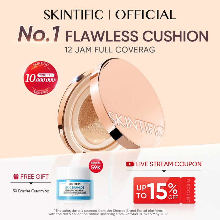 SKINTIFIC - Cover All Perfect Cushion|Flawless & Glow Finish Cocok untuk Kulit Berminyak Berjerawat & Semua High Coverage Concealer Non-Comedogenic Skin Tint Foundation Makeup BB Cream Kosmetik Refill Bedak Padat Kosmetik Wajah Compact Powder oil control