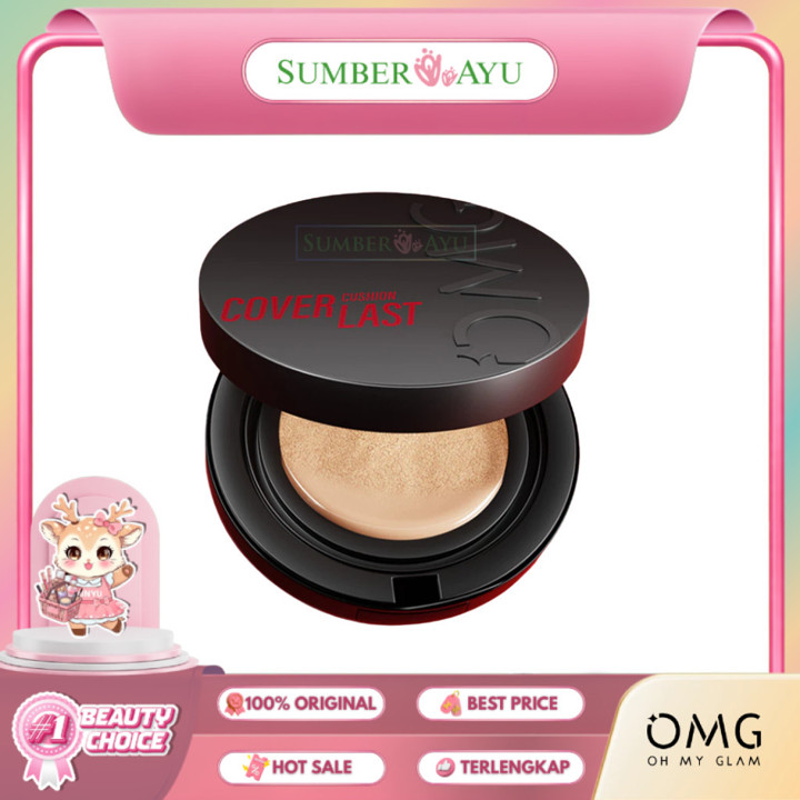 SUMBER AYU | OMG Oh My Glam Coverlast Cushion 15g - Cushion Foundation Concealer Skin Tint Make Up - High Coverage Dewy Finish - Poreless Cushion - Glow Cushion - Tahan Lama Hingga 12 Jam Tanpa Oksidasi - Menyamarkan Kemerahan, Bekas Jerawat