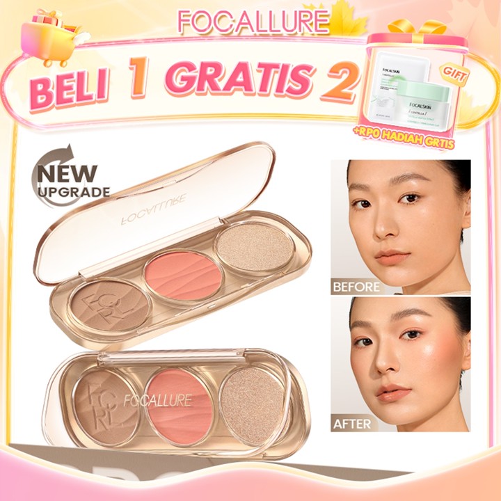 FOCALLURE Pro-Sculpt 3-in-1 Facial Shaping Palette 3D Contour Highlighter & Contour & Blush Multi-Use Smoothly & Evenly Ultra-Pigmented