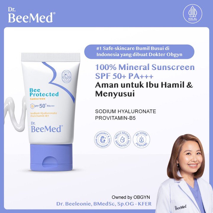 Dr.BeeMed Bee Protected Sunscreen SPF 50 PA+++ - 100% Mineral Sunscreen Pelembap Kulit Wajah Aman untuk Ibu Hamil & Menyusui BPOM