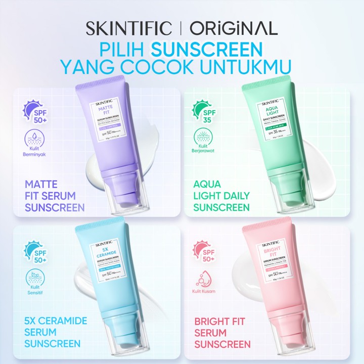 [Original] SKINTIFIC - Sunscreen SPF50 PA++++ Brightening Tone-up Matte Oil Control 5X Ceramide Barrier Care Aqua Light Daily Serum Sunscreen Tint Kulit Sensitif Berminyak Kusam Tabir Surya Sunblock Untuk skin barrier rusak Spray