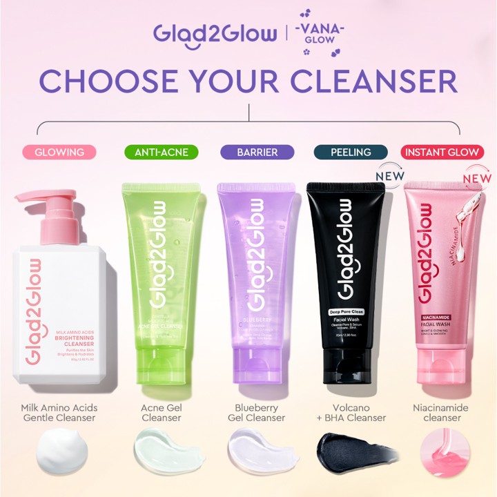 Glad2Glow Facial Cleanser Blueberry Ceramide Low pH Gel Clea