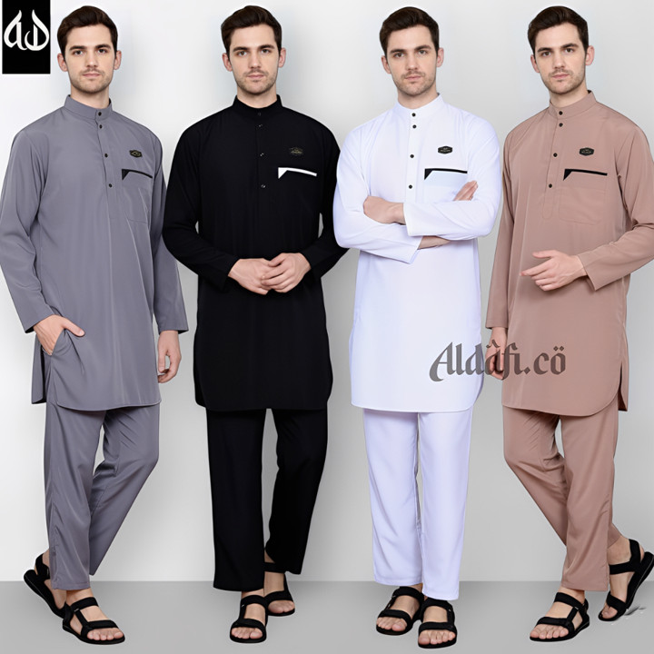 KOKO SETELAN POLOS LENGAN PANJANG - BAJU KURTA PAKISTAN SET CELANA - KOKO PRIA DEWASA - FREE PECI DAN TASBIH