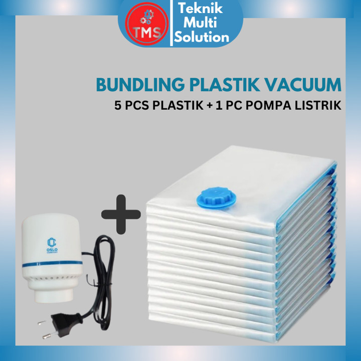 Paket Traveling 5 Plastik Vacuum Vakum Baju Vacuum Bag + NEW Pompa Angin listrik Travel Bag