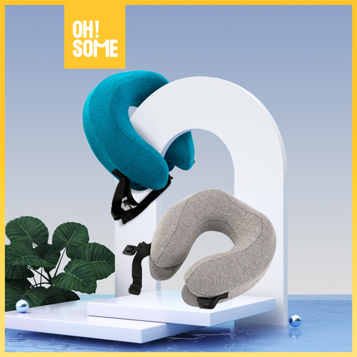 OHSOME - Solo Corner Snail Neck Pillow / Bantal Travel Friendly - Dark Grey / Blue / Light Grey Bantal Leher Tanpa Zipper