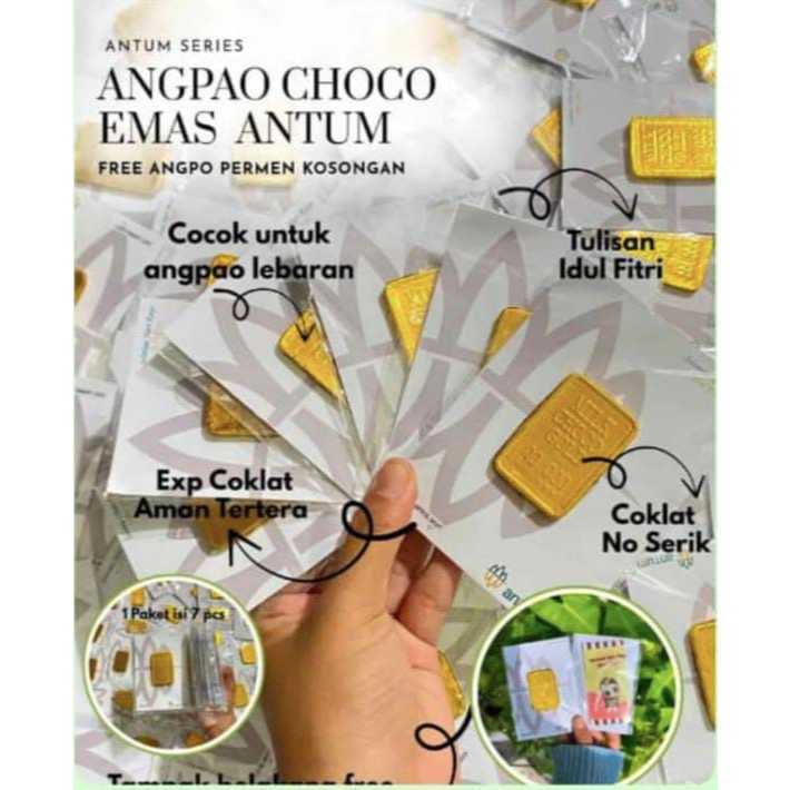 Coklat Antum free amplop isi 7 mini gift gold emas hadiah unik lucu souvenir lebaran hari raya dinar cokelat chocolate