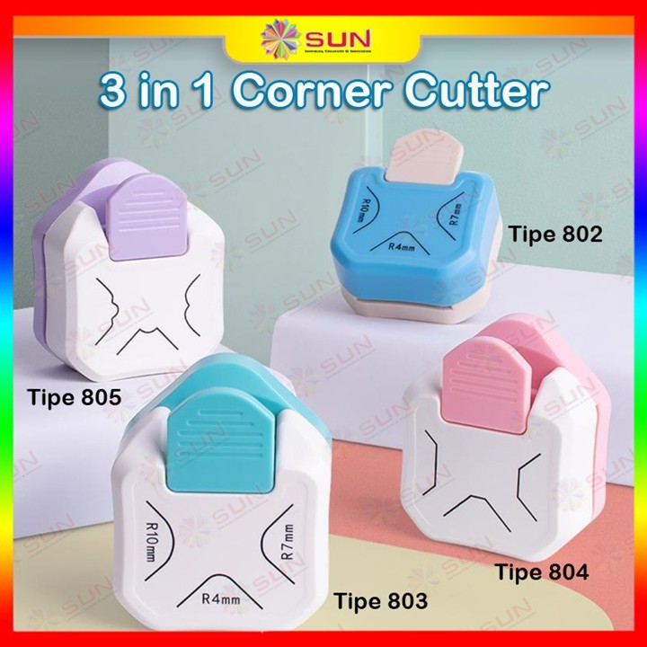 Round Corner Cutter 3 in 1 Pemotong Sudut Corner Puncher Rounder Pemotong Ujung Kertas Plastik pembolong kertas