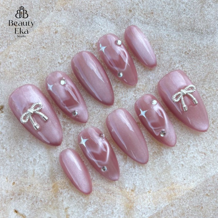 Kuku Palsu Nail Art Cate Eye Free Lem Tool Kit Set - Bbe Nails Studio Pres On Nails Art