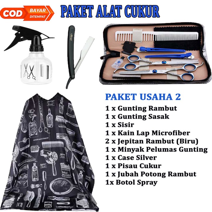 COD Paket Alat Cukur Rambut Gunting Sasak Set Potong Rambut Lengkap Salon Barbershop Profesional Andara Bose