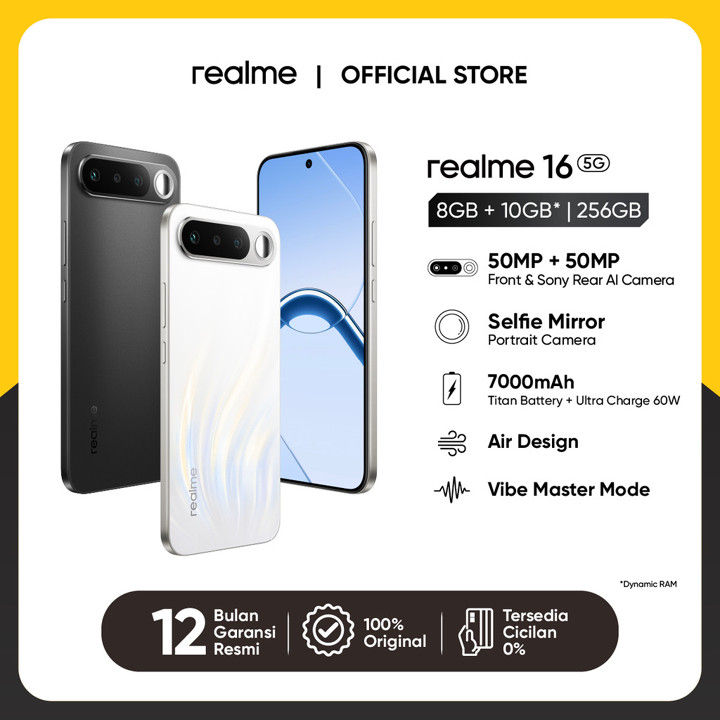 realme 16 5G 8GB+10GB*|256GB (Air design | 50MP Front & Sony Rear AI Cameras | S