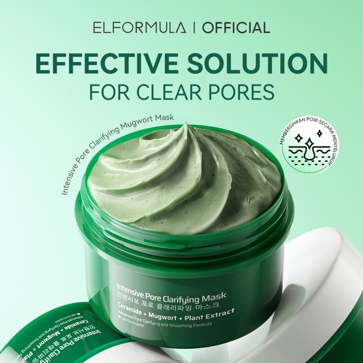 ELFORMULA Intensive Pore Clarifying Mugwort Mask - Clay Mask Mud Mask Acne Pembersih Pori-pori Pores Eksfoliasi Wash Off Masker Wajah Glowing Claymask Komedo Kulit Jerawat Sensitif