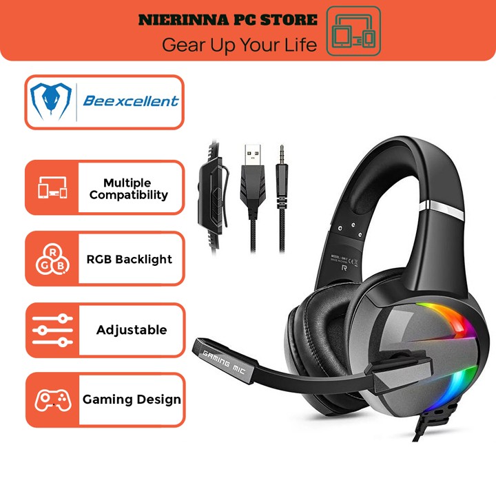 Beexcellent GM-7 Headphone Gaming Wired Over Ear with Mic with Noise Canceling