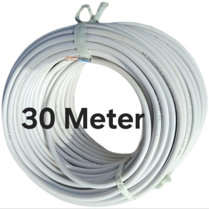 30METER Kabel Listrik Serabut 2X0,75 Tebal Hitam Roll NYMHYP PUTIH