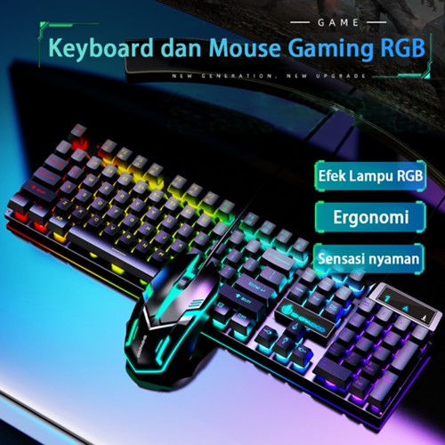 Kombo Keyboard & Mouse Gaming RGB – Keyboard Mekanikal 104 Keys dengan Backlight