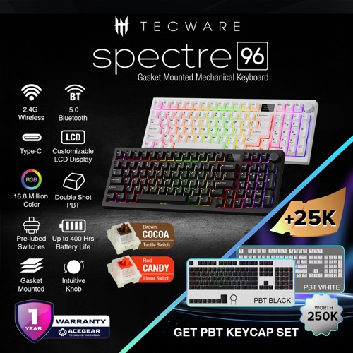 TECWARE SPECTRE 96 3-Mode gasket mounted wireless gaming keyboard w/LCD and Knob
