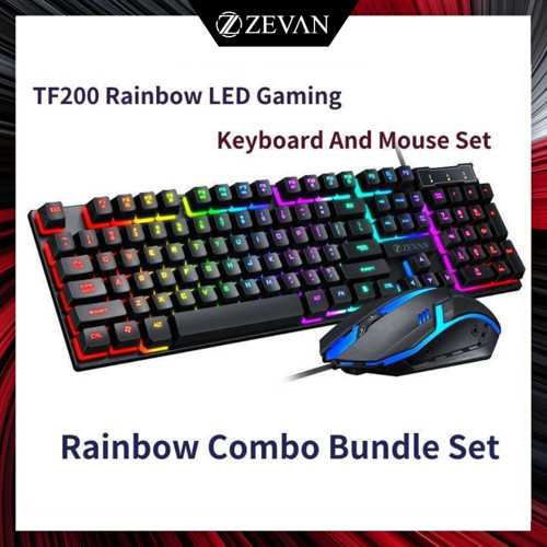 ZEVAN Keyboard Gaming Mekanik Mouse ZEVAN TF200 Paket Set RGB LED Rainbow Backli
