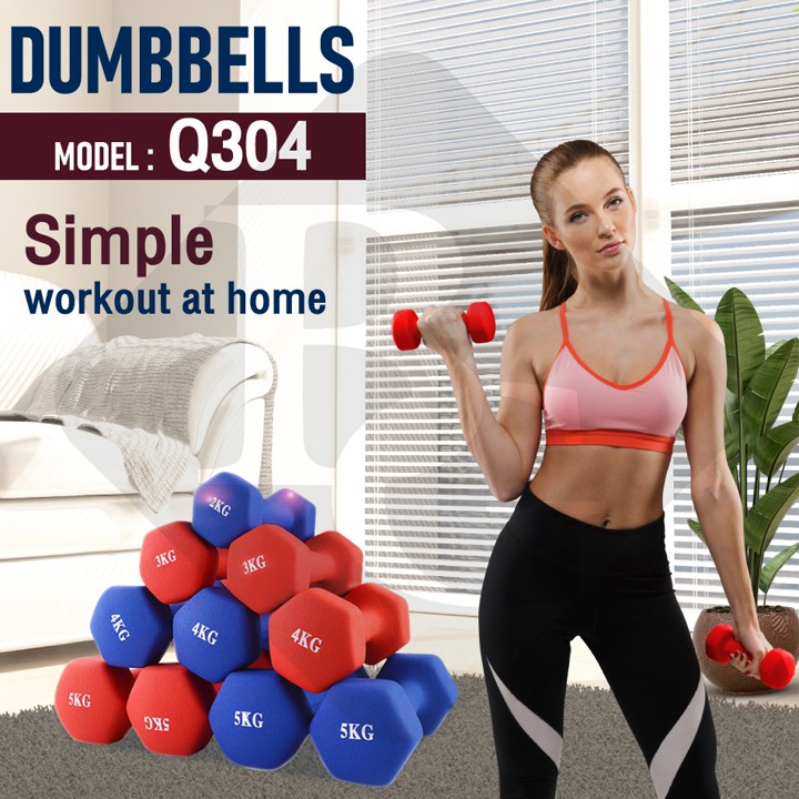 HTD SPORT Dumbell Barbel Mini Neoprene Cast Iron 1KG 2KG 3KG 4KG 5KG Alat Olahraga Latihan Otot Gym Fitness BLUE RED Q304