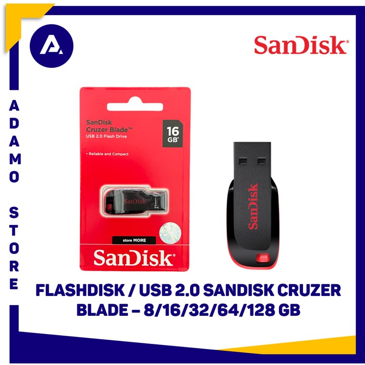 Flashdisk Flash Disk Sandisk Cruzer Blade 8GB 16GB 32GB 64GB 128GB USB 2.0 Hitam