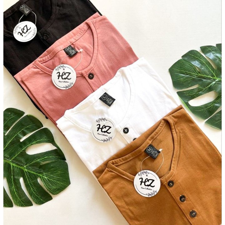 KAOS POLOS KANCING HENLEY COTTON PREMIUM LENGAN PENDEK / KAOS KANCING PRIA/WANITA