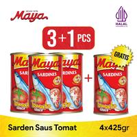 Maya Sarden Saus Tomat Kaleng 425gr Paket 3 Gratis 1
