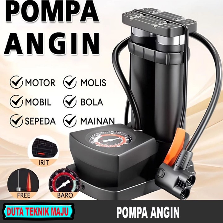 Pompa Injak 2 Tabung Besar 160psi Sepeda Motor Mobil Alloy Pentil Schrader dan P