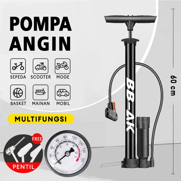 Pompa Angin Ban Sepeda Dan Motor Kompa Sepeda Meter Tekanan Manual Dual Pentil A