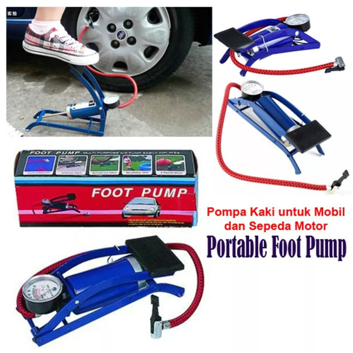 Pompa Injak Kaki Ukuran Kecil Foot Pump Multipurpose Untuk Ban Mobil/Sepeda/Moto