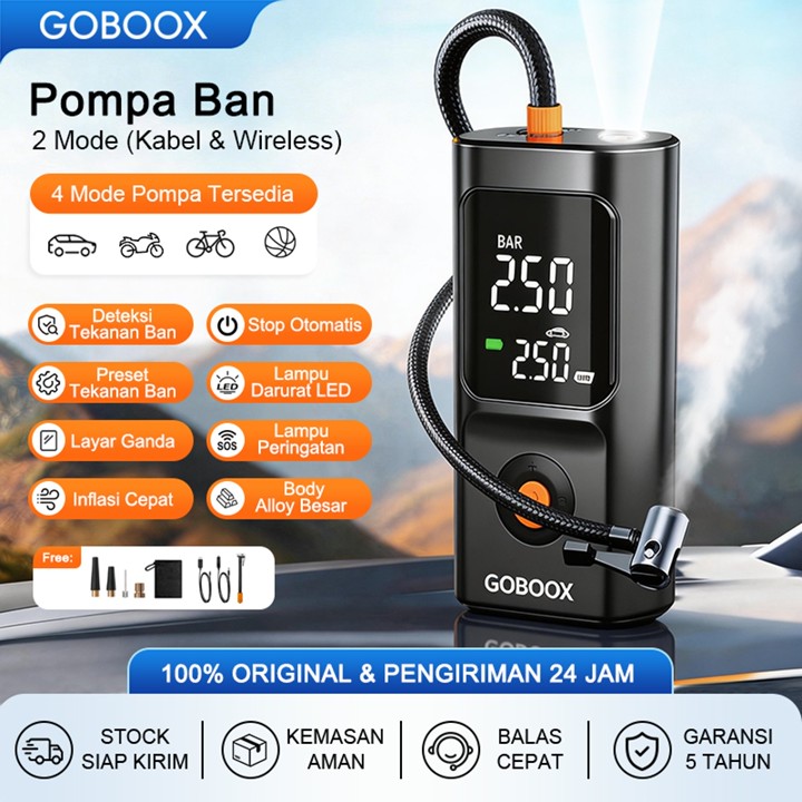 GOBOOX Pompa Ban Motor Dan Mobil Sepeda Balon Elektrik Mini Portable / Monitor T