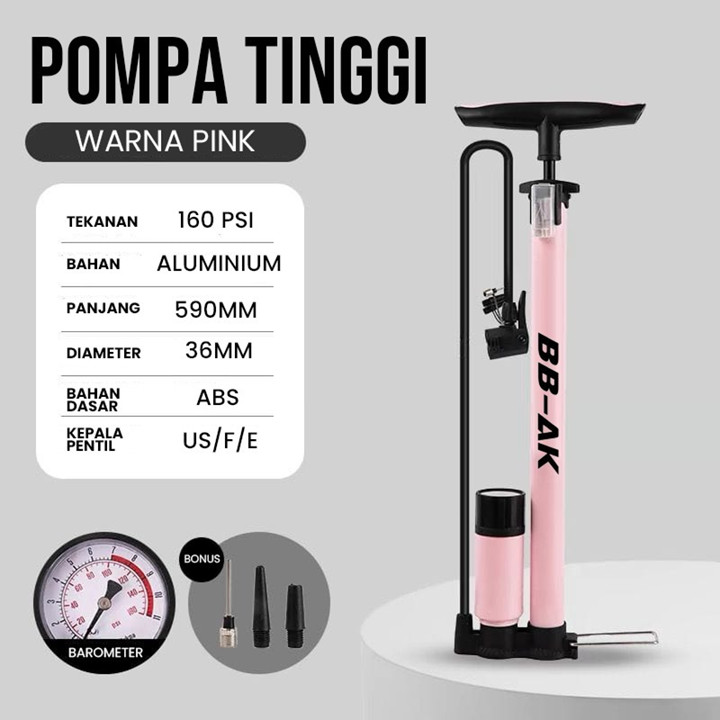Pompa Sepeda Motor Mobil Bola Ban Roda Model Tabung Meter Manual Pompa Ban Seped