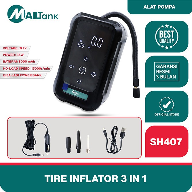 Mailtank SH407 pompa elektrik 3 IN 1 ban portable multifungsi inflation pump bis