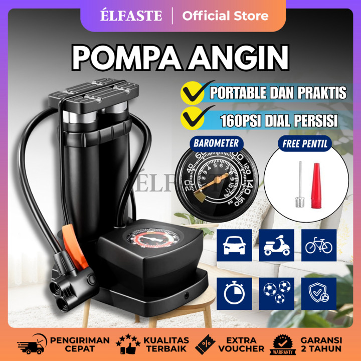 ELFASTE Pompa Angin Kaki Portable 160 PSI Pompa Ban Mobil Motor Sepeda Injak Hig