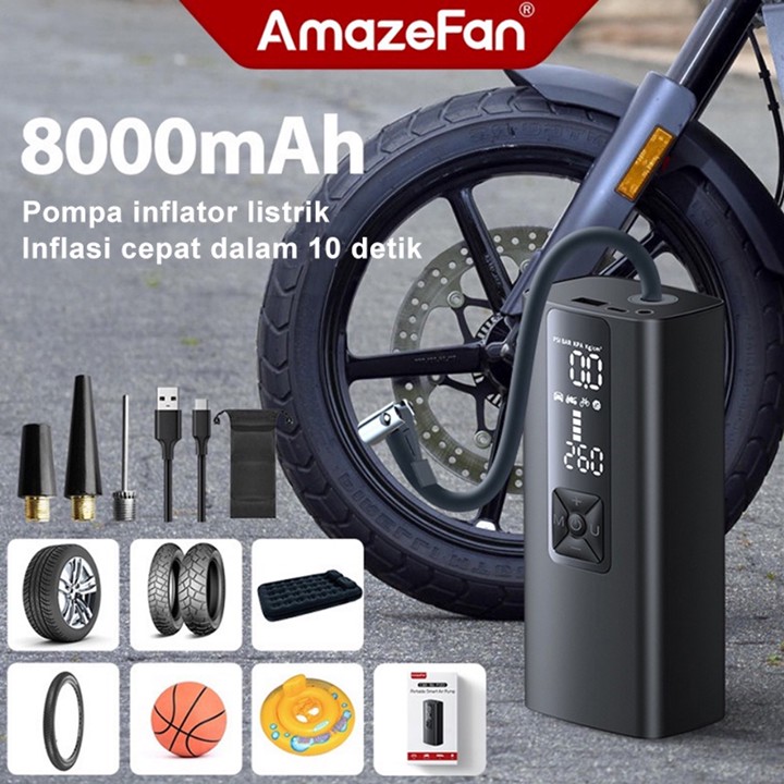 Amazefan 8000mAh pompa angin mobil inflator pompa ban mobil elektrik pompa mobil