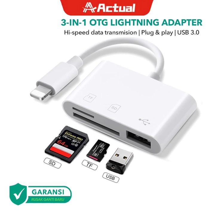 Actual COD 3 In 1 Lightning OTG Usb 3.0 Adapter SD/TF/Card Reader for Iphone/Ipa
