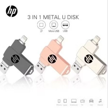 USB OTG Flashdisk 3 in 1 IOS / Micro / USB merek HP - Flash Drive OTG USB Y31 3 