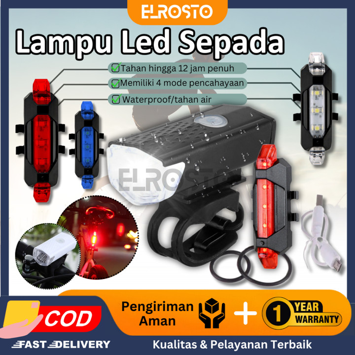 ELROSTO Lampu Sepeda LED USB Rechargeable Depan Belakang Super Terang Anti Air U