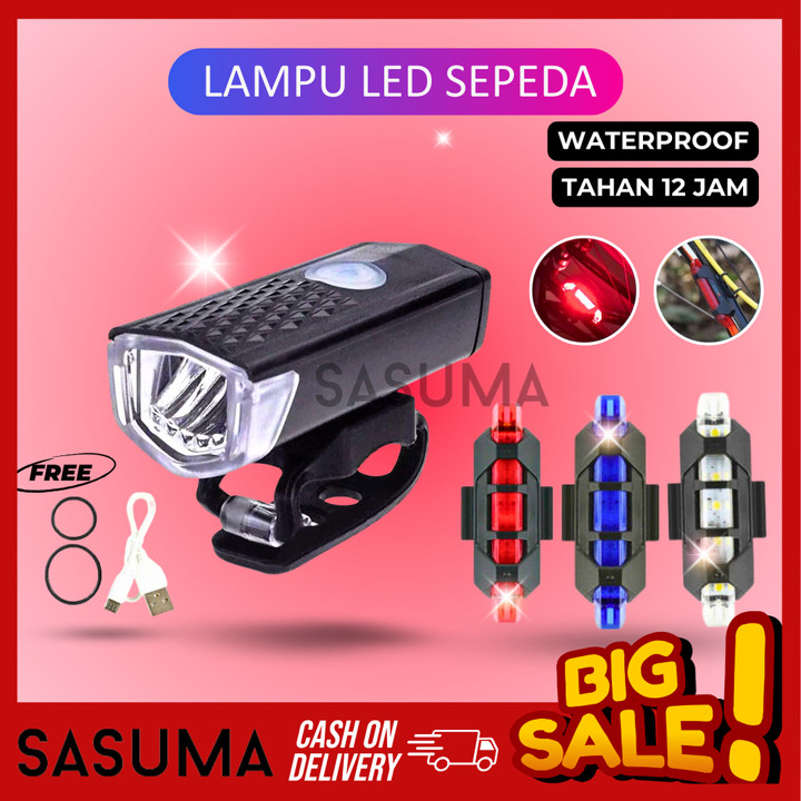 SASUMA Lampu Belakang Sepeda LED USB Rechargeable Anti Air L