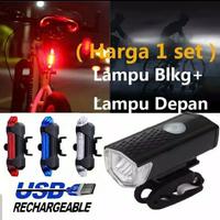 Paket Lampu Sepeda Depan Belakang Rechargeable / BUNDLING LAMPU DEPAN - Putih, m