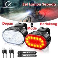 Lampu Sepeda LED Bicycle Tail Light Set 2 Buah Lampu Depan Utama Sorot Rem Belak