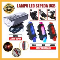 Lampu Sepeda LED Rechargeable Depan Putih Belakang Biru Merah USB