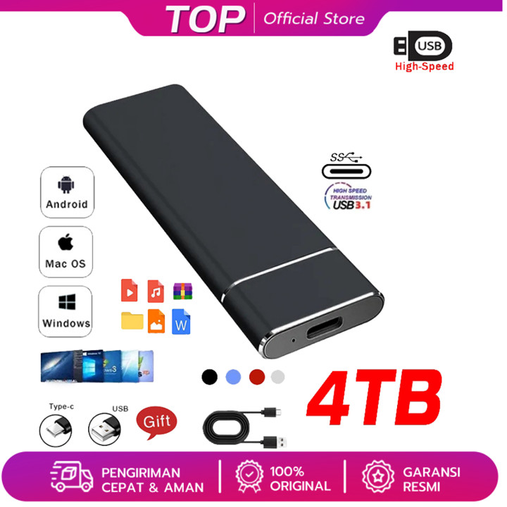 SSD Eksternal 4TB USB 3.0 Type-C ssd laptop PC ssd portable eksternal hp solid state drive
