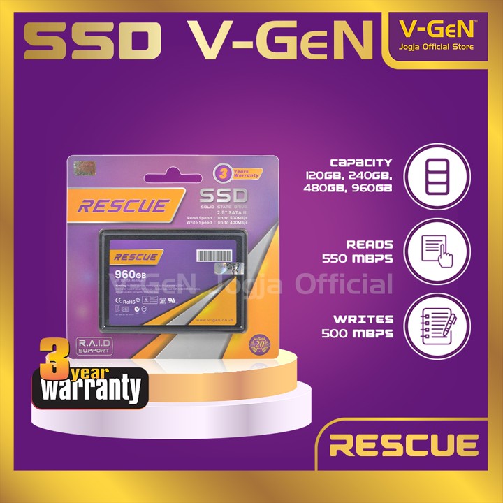 SSD RESCUE 128GB , 256GB , 512GB , 1TB V-GeN SATA III