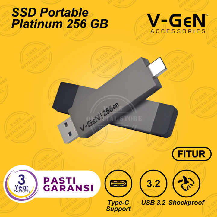 SSD Portable V-GeN Platinum 128GB 256GB 512GB USB 3.2 Type C V-GeN