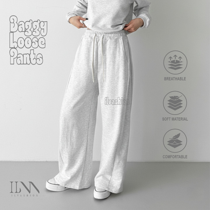 Sweatpants Loose Highwaist Celana Panjang Daily Wanita Pria Nyaman Soft Lembut T