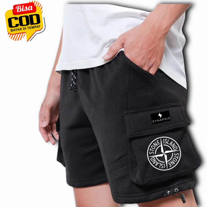 Synapsis Celana Cargo Fleece Tebal Unisex Saku Samping Stone Nyaman Island Segal