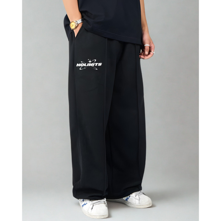 Celana Baggy Sweatpants Pleated Loose Fit Fleece Tebal Unisex