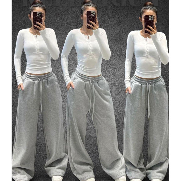 Loose Pants Baggy Highwaist sweatpants Wanita Pria Unisex Bahan Fleece nyaman di