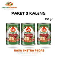 (3pcs) ABC Sardines Ekstra Pedas 155gr - Paket Hemat 3 Kaleng, Rasa Tomat Chili 
